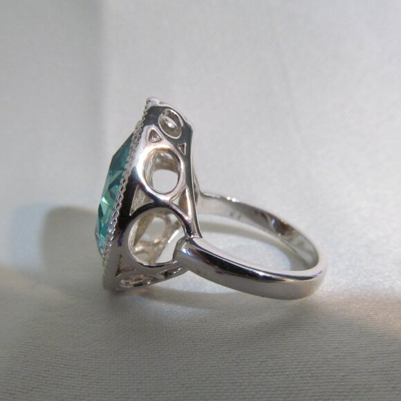 Faux Blue Topaz Faux Paraiba Tourmaline & Faux Diamond Silver Tone Ring Size 10 - Picture 10 of 16